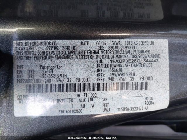 1FADP3E28GL344442 Ford FOCUS S