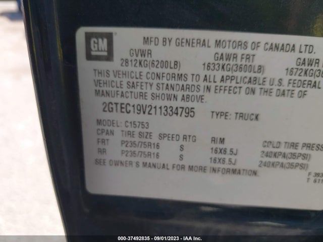2001 GMC SIERRA 1500 SL VIN: 2GTEC19V211334795