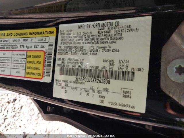 2019 FORD FUSION HYBRID 3FA6P0LU5KR263808 Photo 8