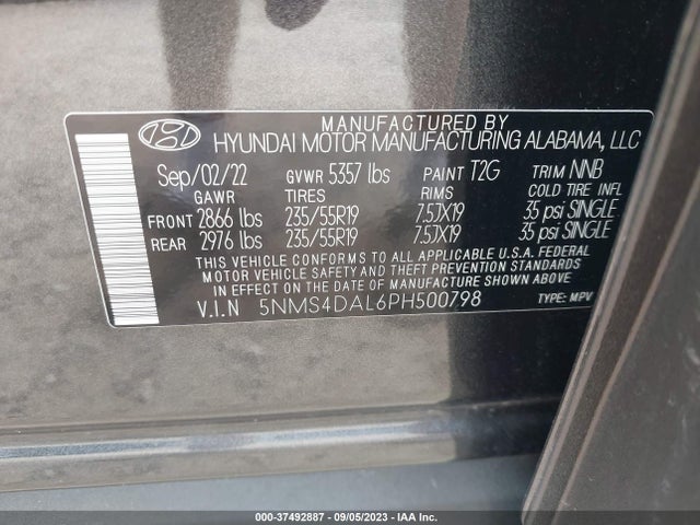 2023 HYUNDAI SANTA FE LIMITED VIN: 5NMS4DAL6PH500798