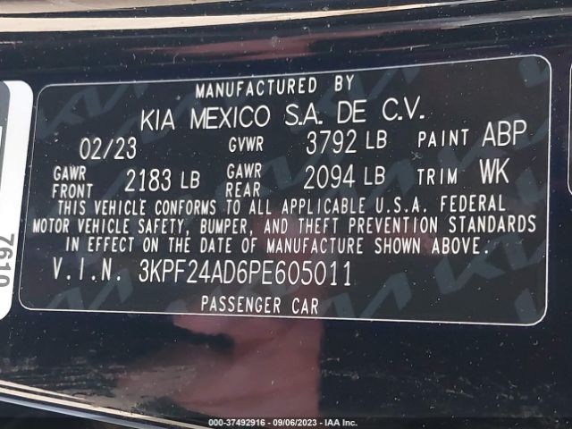 3KPF24AD6PE605011 KIA Forte Lxs