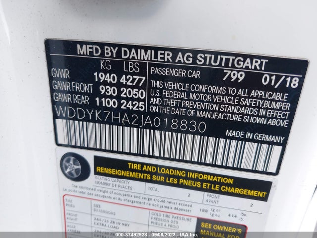2018 Mercedes-Benz AMG GT, VIN: WDDYK7HA2JA018830