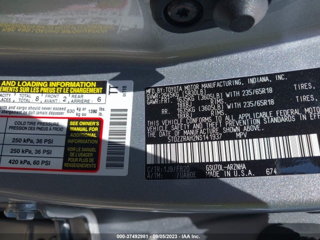 Toyota Highlander Le 2022 5TDZZRAH2NS141937 Image 9