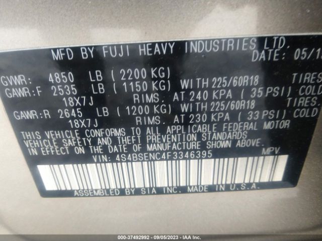 4S4BSENC4F3346395 Subaru Outback 3.6r Limited