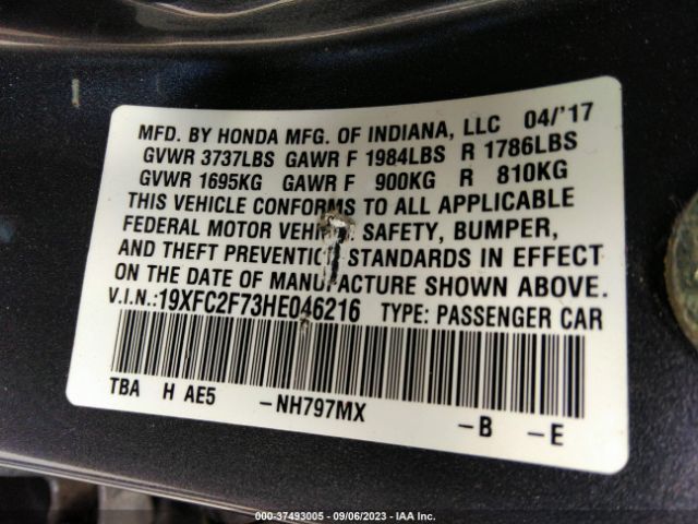 19XFC2F73HE046216 Honda Civic Sedan Ex