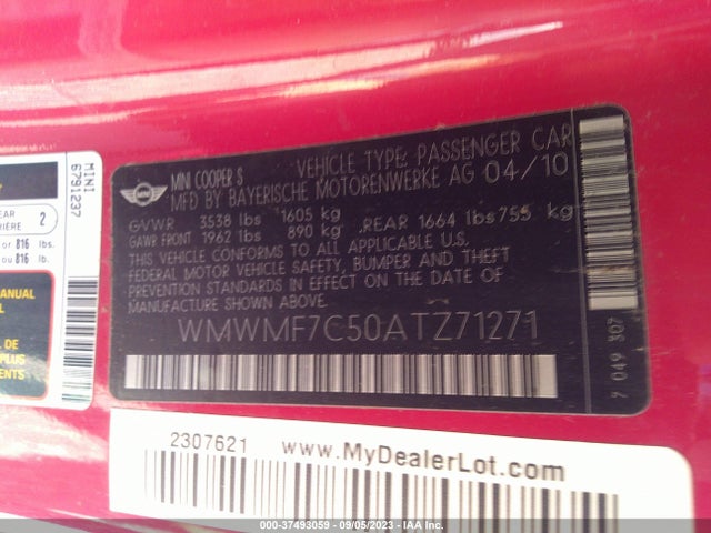 2010 MINI COOPER S WMWMF7C50ATZ71271 Photo 8