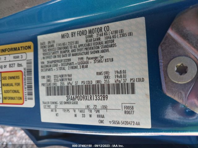 3FA6P0D9XLR133289 Ford Fusion Titanium