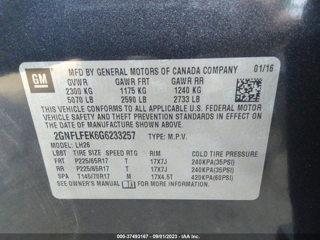 Chevrolet EQUINOX LT 2016 2GNFLFEK6G6233257 Image 9