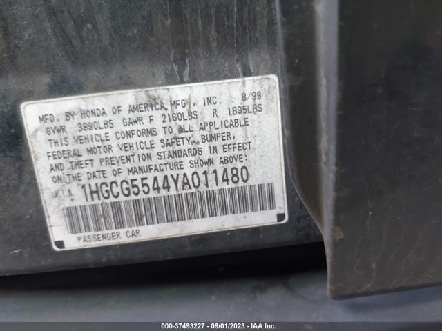 2000 HONDA ACCORD SDN LX VIN: 1HGCG5544YA011480