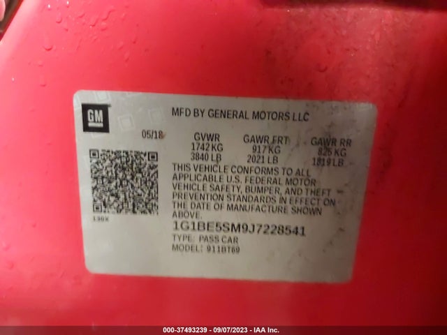 Chevrolet CRUZE LT 2018 1G1BE5SM9J7228541 Image 9