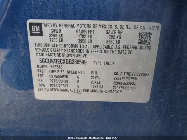 2016 CHEVROLET SILVERADO 1500 LT VIN: 3GCUKRECXGG266599