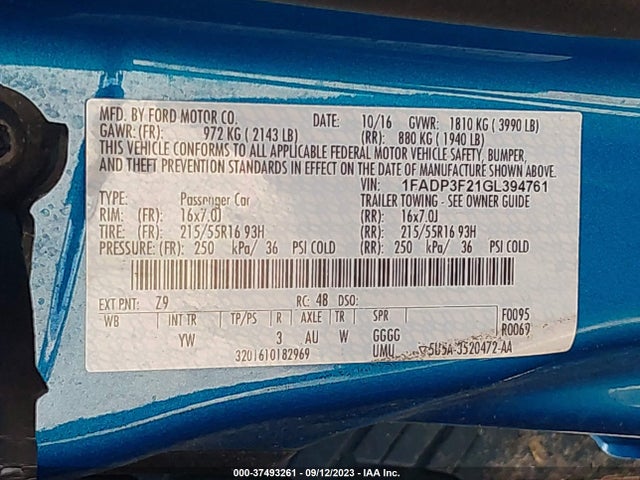 Ford FOCUS SE 2016 1FADP3F21GL394761 Image 9