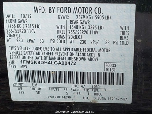 1FMSK8DH4LGA90472 Ford EXPLORER XLT