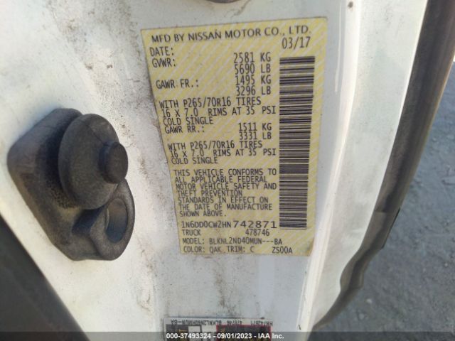 1N6DD0CW2HN742871 Nissan Frontier Sv V6