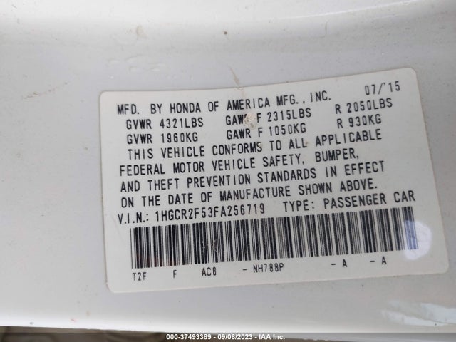 Honda Accord Sport 2015 1HGCR2F53FA256719 Image 9
