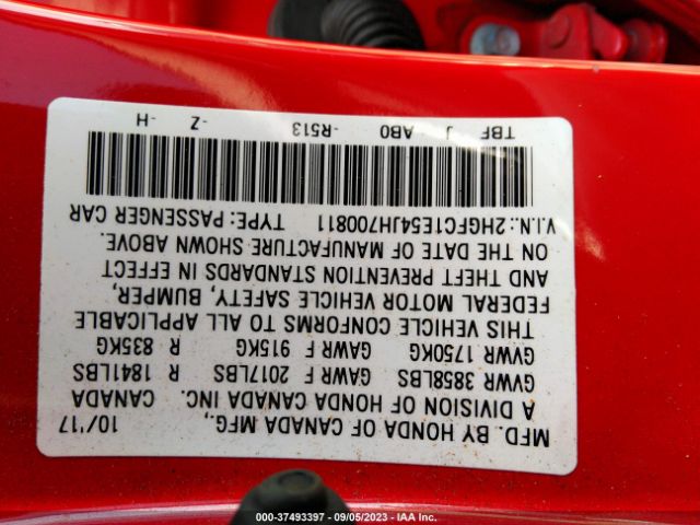2HGFC1E54JH700811 Honda CIVIC SI SEDAN