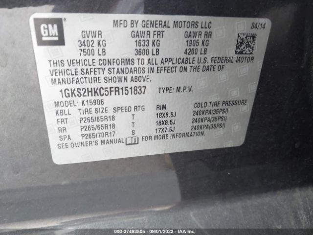 1GKS2HKC5FR151837 GMC Yukon Xl 1500 Slt