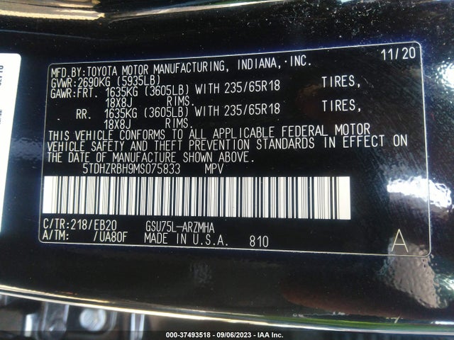 Toyota Highlander Xle 2021 5TDHZRBH9MS075833 Image 9