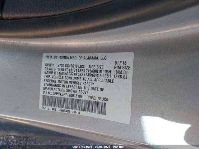 Honda Ridgeline Rtl-e 2018 5FPYK3F71JB013109 Image 9
