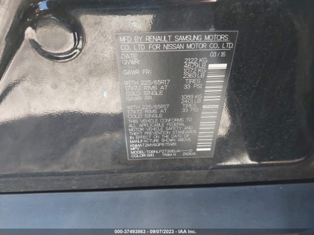 KNMAT2MV6GP675981 Nissan Rogue Sv/sl/s