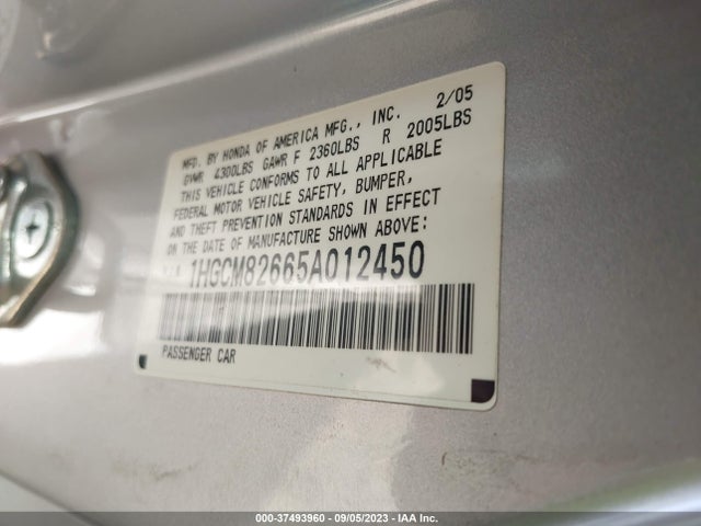 2005 HONDA ACCORD CPE EX-L V6 VIN: 1HGCM82665A012450