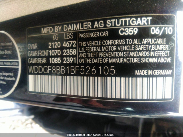 2011 Mercedes-benz C 300 Sport 4matic/luxury 4matic მანქანა იყიდება აუქციონზე, vin: WDDGF8BB1BF526105, აუქციონის ნომერი: 37494090