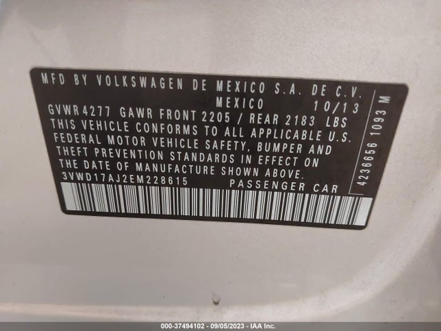 3VWD17AJ2EM228615 Volkswagen Jetta Sedan Se