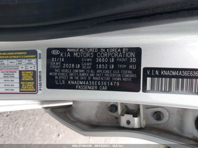 KNADM4A36E6361479 KIA RIO LX