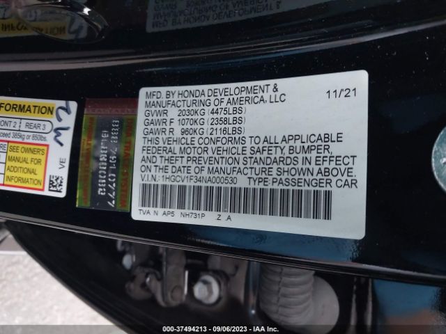 1HGCV1F34NA000530 Honda Accord Sedan Sport