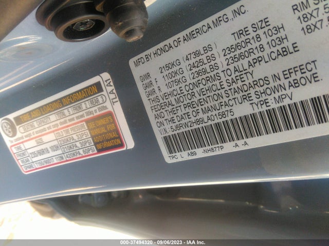 Honda Cr-v Ex-l 2020 5J6RW2H89LA015875 Image 9
