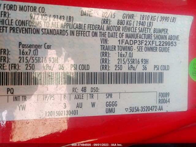 1FADP3F2XFL229953 Ford FOCUS SE