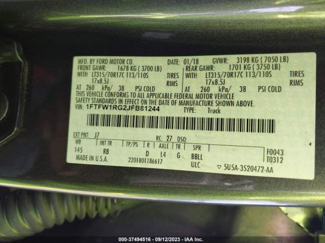 1FTFW1RG2JFB81244 Ford F-150 Raptor