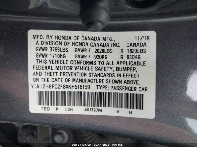 2HGFC2F84KH516159 Honda Civic Sedan Sport