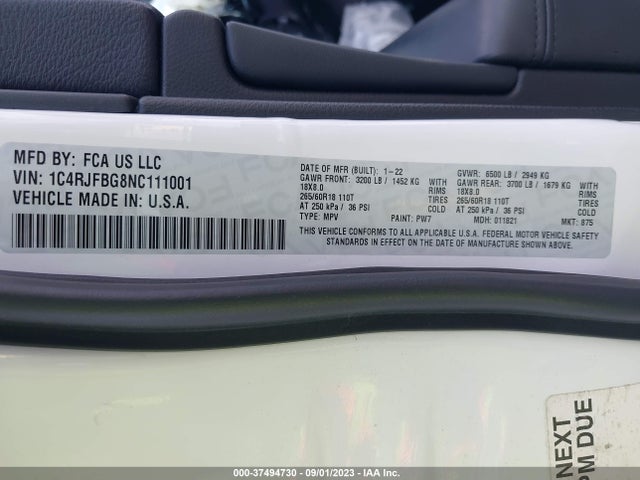 2022 Jeep Grand Cherokee, VIN: 1C4RJFBG8NC111001