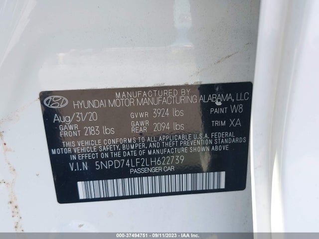 2020 HYUNDAI ELANTRA SE VIN: 5NPD74LF2LH622739