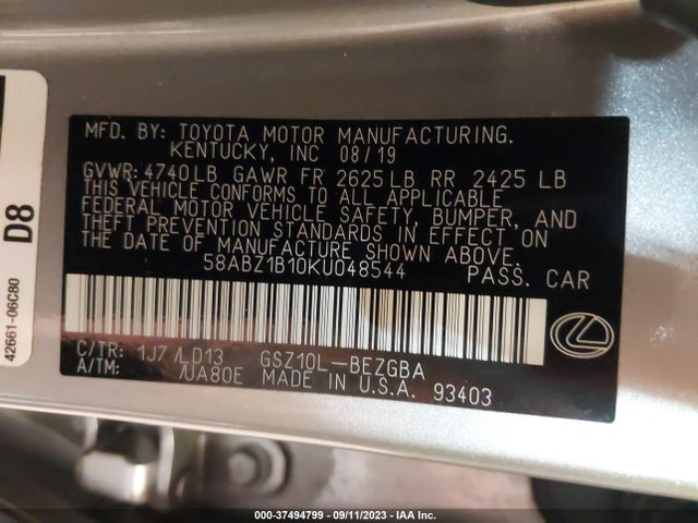 58ABZ1B10KU048544 Lexus Es Es 350