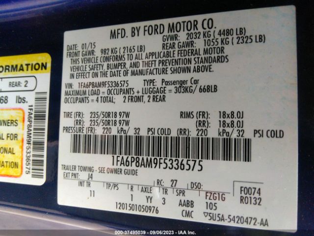 1FA6P8AM9F5336575 Ford Mustang V6
