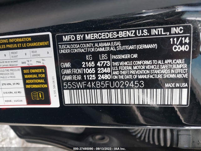 2015 MERCEDES-BENZ C 300 SPORT 4MATIC/LUXURY 4MATIC/4MATIC VIN: 55SWF4KB5FU029453