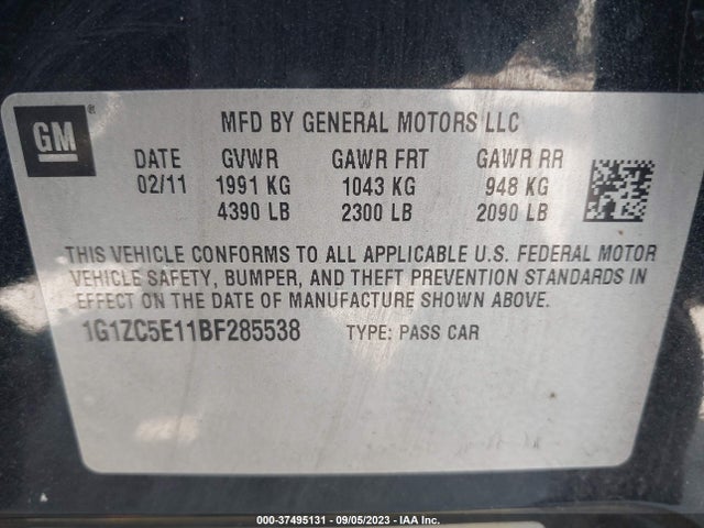 2011 CHEVROLET MALIBU LT W/1LT VIN: 1G1ZC5E11BF285538