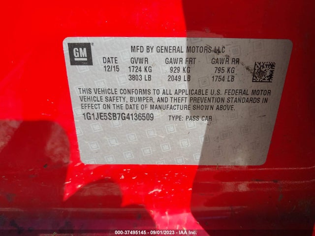 Chevrolet SONIC LTZ 2016 1G1JE5SB7G4136509 Image 9