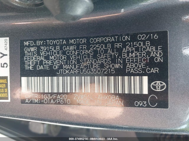 Toyota Prius Four 2016 JTDKARFU5G3507215 Image 9