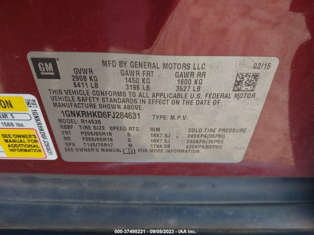 Chevrolet Traverse 2lt 2015 1GNKRHKD6FJ284631 Image 9