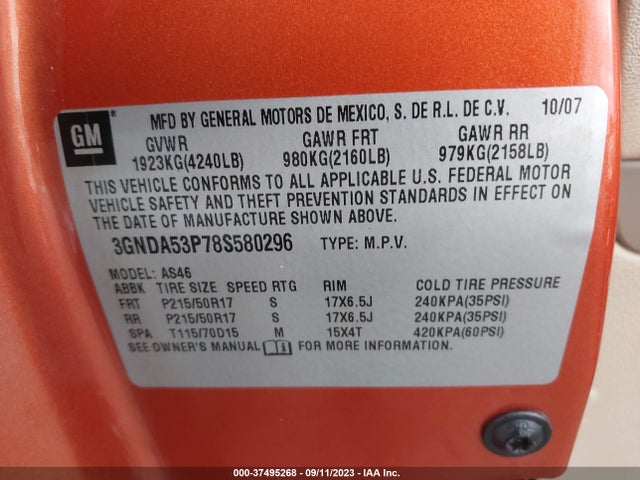 2008 CHEVROLET HHR LT VIN: 3GNDA53P78S580296