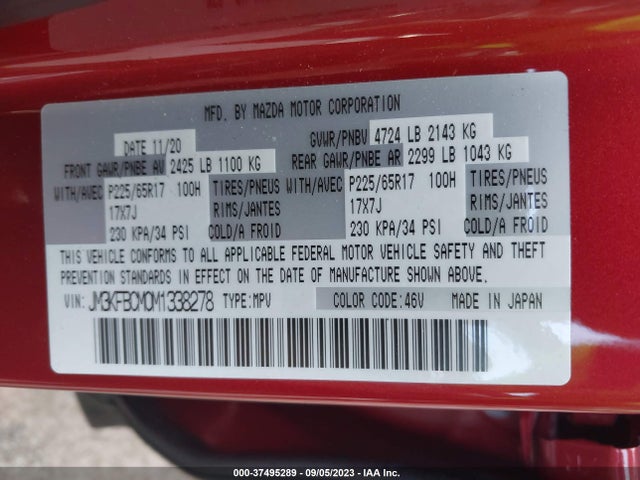 Продаж на аукціоні авто 2021 Mazda Cx-5 Touring, vin: JM3KFBCM0M1338278, номер лоту: 37495289