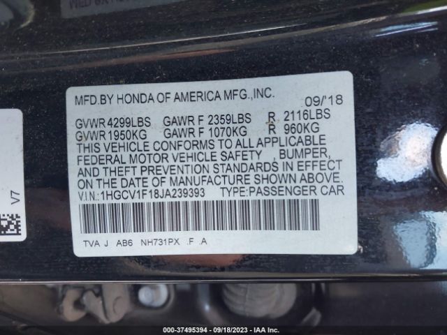 1HGCV1F18JA239393 Honda Accord Sedan Lx 1.5t