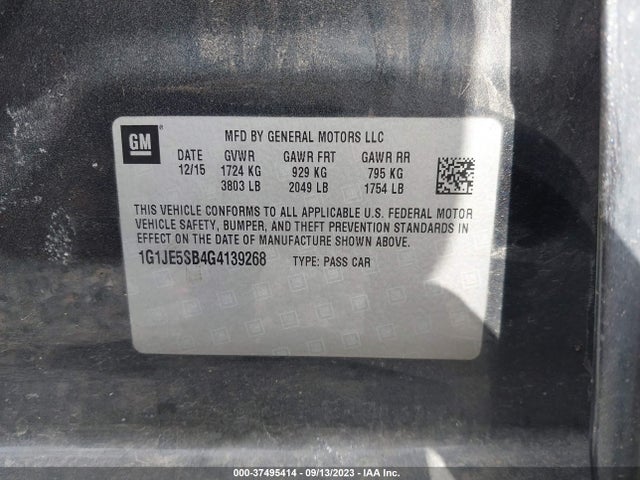 Chevrolet SONIC LTZ 2016 1G1JE5SB4G4139268 Image 9