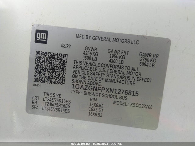 Chevrolet Express Passenger Ls 2022 1GAZGNFPXN1276815 Image 9