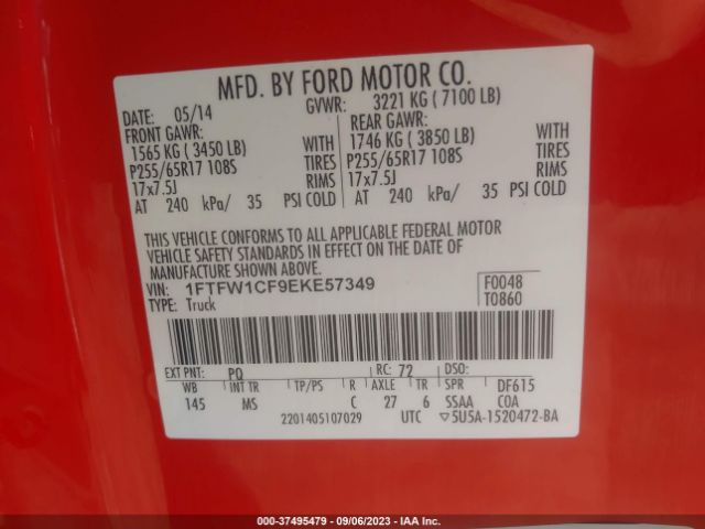 1FTFW1CF9EKE57349 Ford F-150 Xl/stx/xlt/fx2/lariat