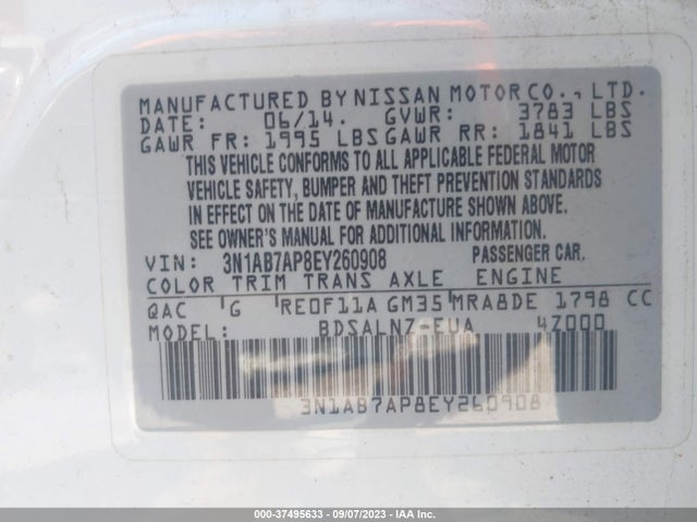 2014 NISSAN SENTRA FE+ SV VIN: 3N1AB7AP8EY260908
