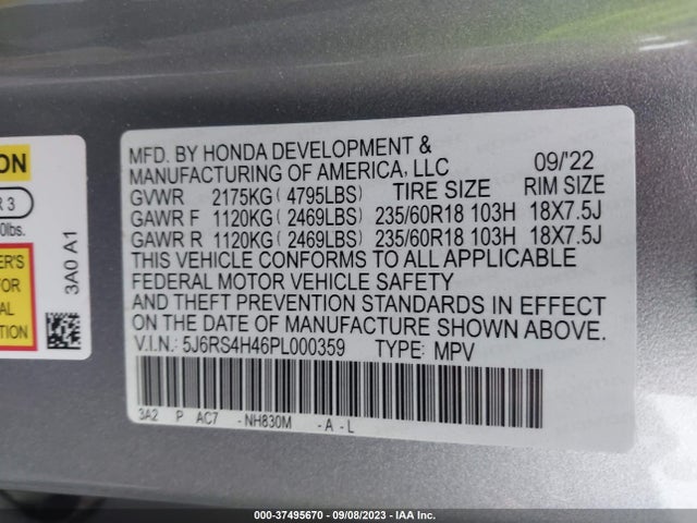 2023 HONDA CR-V EX VIN: 5J6RS4H46PL000359